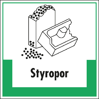 Abfallkennzeichen Styropor, mit Symbol und Text, Folie, selbstklebend, 200x200mm-Beschreibung lesen