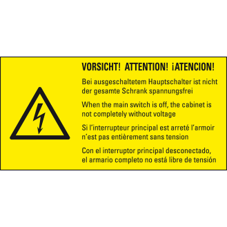 Warn-Kombisch.VORSICHT...Schrank spannungsfrei,RoHS konform,4-spr,Folie,52x105mm-Beschreibung lesen