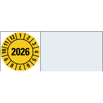 Kabelprüfplakette 2026, gelb, Folie, selbstklebend, 20x100mm, 8/Bogen-Beschreibung lesen