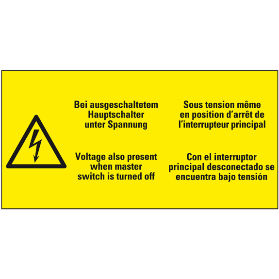 Warn-Kombischild Bei ausgeschalt.Hauptschalter unter..., praxisbewährt, Folie, 100x50mm Warn-Kombischild Bei ausgeschalt.Hauptschalter unter..., praxisbewährt, Folie, 100x50mm-Beschreibung lesen