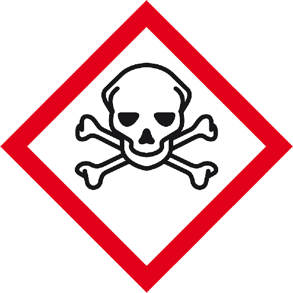 Gefahrensymbol Totenkopf mit gekreuzten Knochen GHS 06, Folie, selbstklebend, 18x18mm, 8/Bogen, GHS-Verordnung-Beschreibung lesen