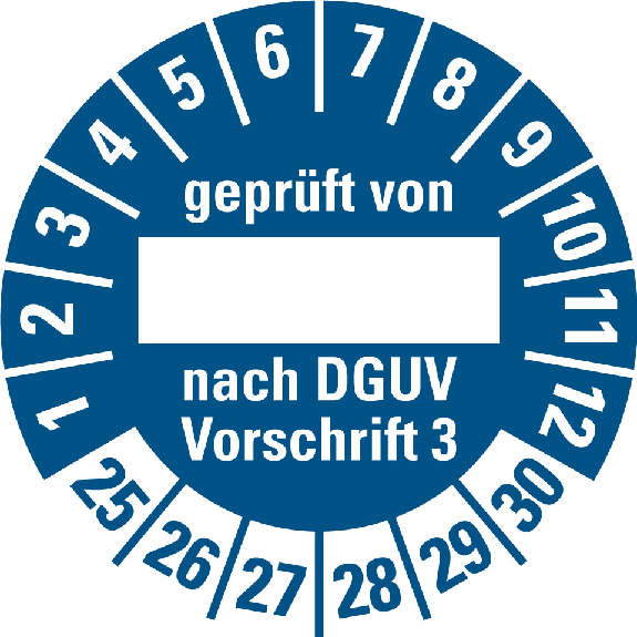 Prüfplakette gepr.von/nach DGUV Vorschr.3,25-30,blau,Folie,selbst.,Ø30mm,10/BOG Prüfplakette gepr.von/nach DGUV Vorschr.3,25-30,blau,Folie,selbst.,Ø30mm,10/BOG-Beschreibung lesen
