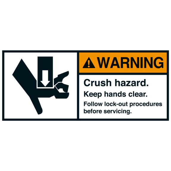 ANSI-Aufkleber WARNING Crush hazard,Follow...,UL anerk.,Folie,35x80mm,2/BOG-Beschreibung lesen