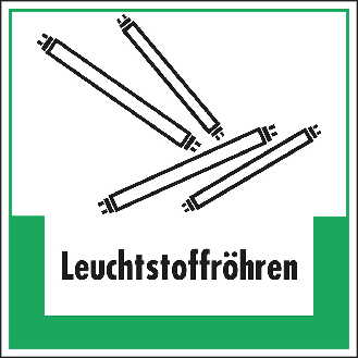 Abfallkennzeichen Leuchtstoffröhren, Symbol und Text, Folie, selbstklebend, 200x200mm-Beschreibung lesen