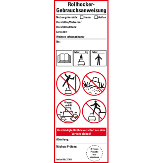Aufkleber Leiter-Gebrauchsanweisung Rollhocker, Folie, selbstklebend, 50x150mm, 2/Bogen-Beschreibung lesen