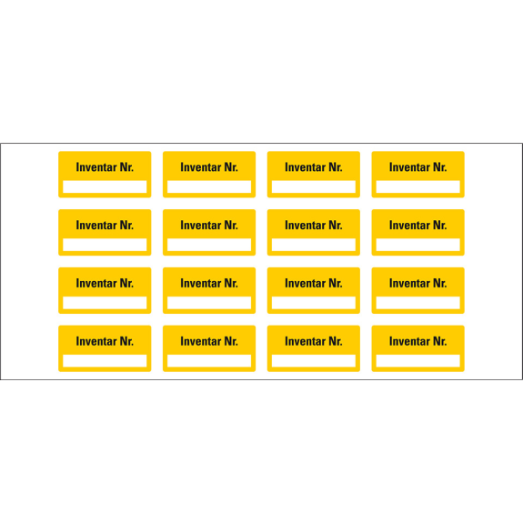 Inventaretikett Inventar-Nr., gelb, Dokumentenfolie, Spezialkleber, 40x20mm, 16/Bogen Inventaretikett Inventar-Nr., gelb, Dokumentenfolie, Spezialkleber, 40x20mm, 16/Bogen-Beschreibung lesen
