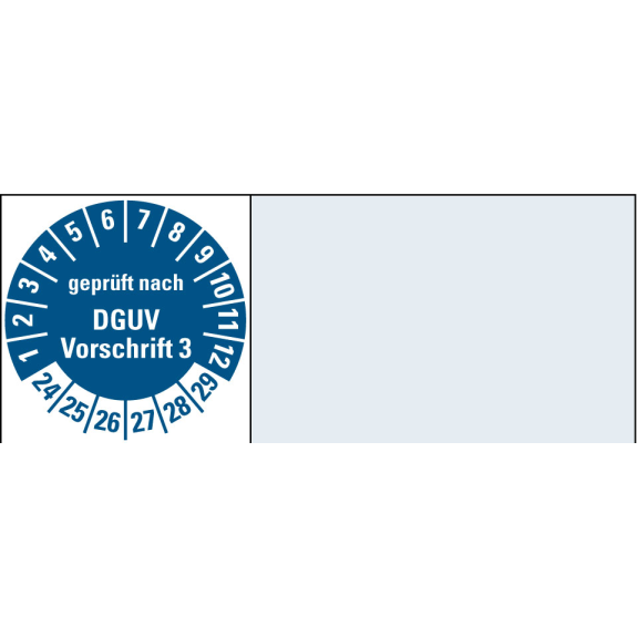 Kabelprüfplakette gepr.n.DGUV Vorschrift 3, 24-29,blau, Folie, 20x50mm, 16/Bogen-Beschreibung lesen