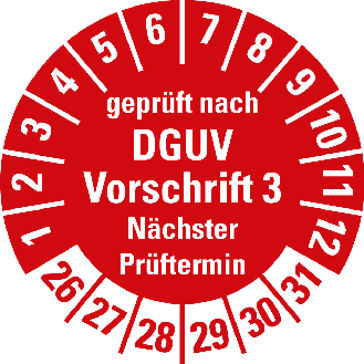 Prüfpl.gepr.DGUV 3 NP,26-31,rot/weiß,Folie, für ölige Untergründe,Ø30mm,10/Bogen-Beschreibung lesen