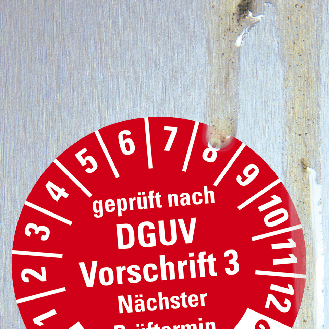 Prüfpl.gepr.DGUV 3 NP,26-31,rot/weiß,Folie, für ölige Untergründe,Ø30mm,10/Bogen-Beschreibung lesen