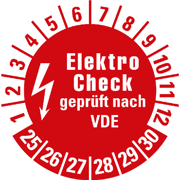 Prüfplakette Elektro-Check nach VDE,25-30,rot,Folie,selbstkl.,Ø 20mm,10/Bogen Prüfplakette Elektro-Check nach VDE,25-30,rot,Folie,selbstkl.,Ø 20mm,10/Bogen-Beschreibung lesen