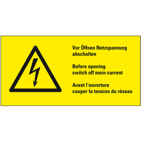 Warn-Kombischild Vor Öffnen Netzspannung abschalten, praxisbewährt, Folie, 100x50mm Warn-Kombischild Vor Öffnen Netzspannung abschalten, praxisbewährt, Folie, 100x50mm-Beschreibung lesen