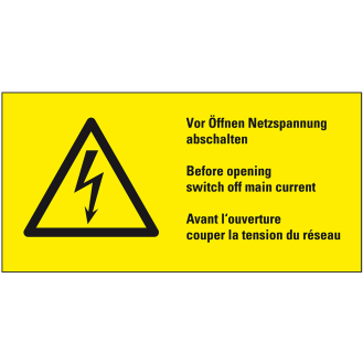 Warn-Kombischild Vor Öffnen Netzspannung abschalten, praxisbewährt, Folie, 100x50mm-Beschreibung lesen