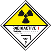 Verpackungskennzeichen Kl.7B Kat.II Radioakt. Stoffe, Folie, seewasserbeständig, 100x100mm, IMDG-Code, GGVSEB, ADR, IATA