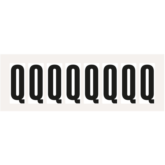 Buchstabe Q, weiß/schwarz, Folie, Schrifthöhe 50mm, 65,0x29,8mm, 10/Bogen-Beschreibung lesen