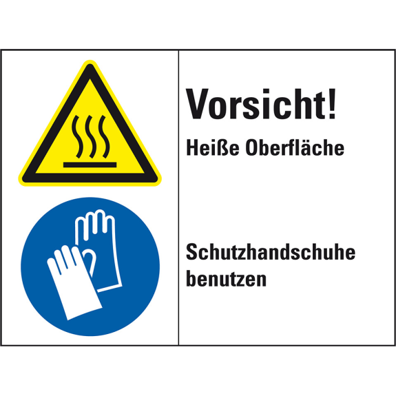 Kombischild Vorsicht! Heiße Oberfläche..., Kunststoff, 200x150mm, ISO 3864-2 Kombischild Vorsicht! Heiße Oberfläche..., Kunststoff, 200x150mm, ISO 3864-2-Beschreibung lesen