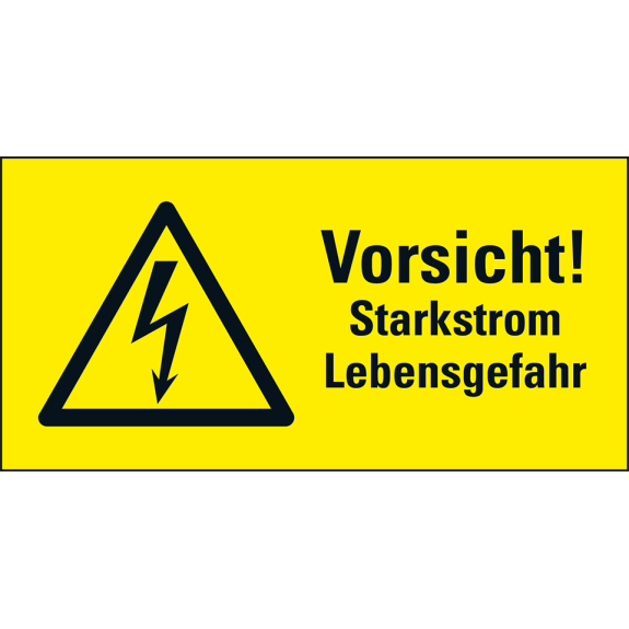 Warn-Kombischild Vorsicht! Starkstrom Lebensgefahr,RoHS konform,Folie,52x105mm-Beschreibung lesen