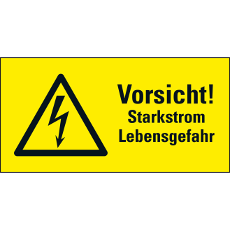 Warn-Kombischild Vorsicht! Starkstrom Lebensgefahr,RoHS konform,Folie,52x105mm-Beschreibung lesen