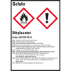 GHS-Etikett Ethylacetat, GefStoffV/GHS/CLP, Folie, 74x52mm, 10/Bogen