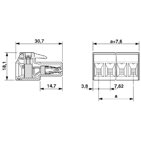 Fiche, 20A, 630V, pôles: 7, Pas: 7,62 mm, vissé, vert - PC 4/ 7-ST-7,62-Lire la description