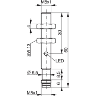 DPI M08 PNP NO P4mm quasi-noyé 60(45,5)mm Laiton 10-30Vdc / M08 3P - DW-AS-523-M8-001-Lire la description