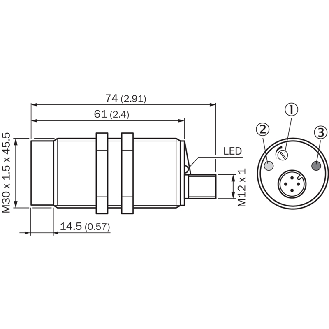 DPC M30 PNP NO+NF P25mm non noyé 74mm / M12A 4P - CMB30-25NPPEC0SA00-Lire la description