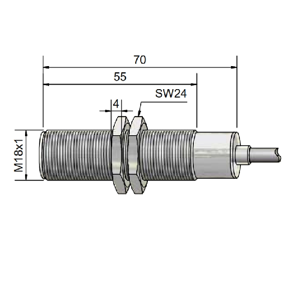 DPI Ex M18 PNP NO+NF P5mm noyé 70(55)mm Inox 10-30Vdc / Câble 5m PVC - IAS-10-A13-A-M18-PTFE/VAb-Z05-0-2G-1/2D, ATEX-Lire la description