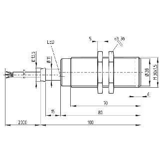 DPI M30 PNP P15mm non noyé 100(70)mm Laiton 10-30Vdc / Câble 2m PVC - IFL 15-30L-10TP-Lire la description