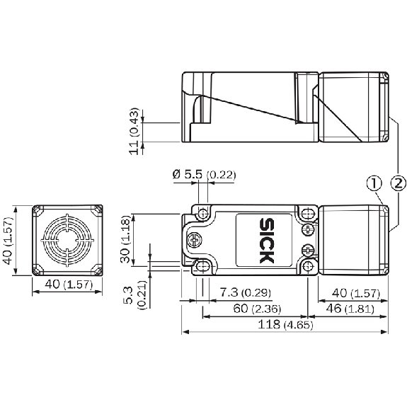 DPI Rect. 2 fils DC NO P20mm noyé 40x40x118mm Plast. 10-30Vdc bornes - IQ40-20BDSKK0S-Lire la description