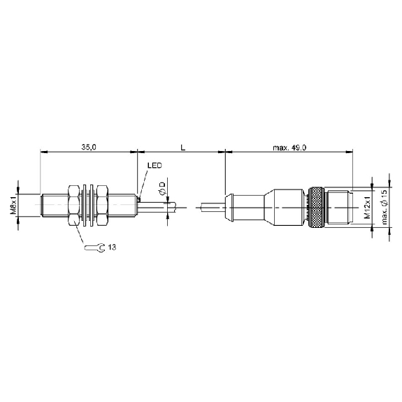 DPI M08 PNP NO P1.5mm noyé 35mm 10-30Vdc / M12 4P+C0.3m - BES 516-324-E3-C-S4-00,3 (BES00MT)-Lire la description