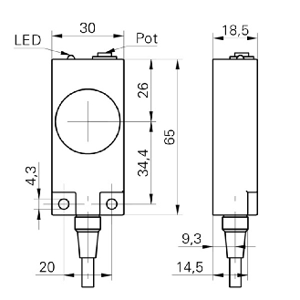 DPC Rect. PNP NO P4-15mm noyé 65x30x18,5mm 24VDC IP65 / Câble 2m - CFDK 30P1600-Lire la description