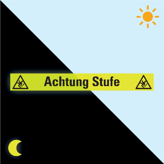 PERMALIGHT power langnachleuchtend Treppenmarkierung Achtung Stufe, R10, ISO, fluoreszierend, 1000x120mm PERMALIGHT power langnachleuchtend Treppenmarkierung Achtung Stufe, R10, ISO, fluoreszierend, 1000x120mm-Beschreibung lesen