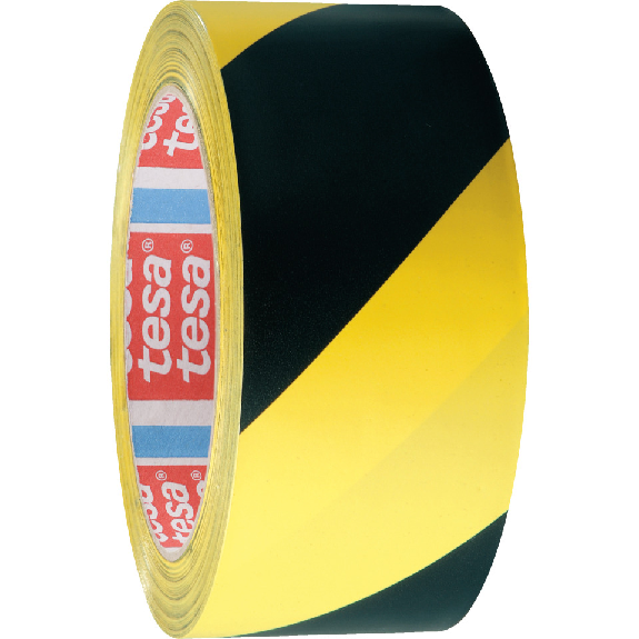 tesa Warnmarkierungsband, linksweisend, gelb/schwarz, 50mm, 33m lang, 2 Rollen/VE-Lire la description