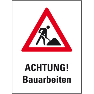 Warnaufsteller Leicht, ACHTUNG!Bauarbeiten, VKZ, rot, Polypropylen, 350x650mm, 300g-Beschreibung lesen