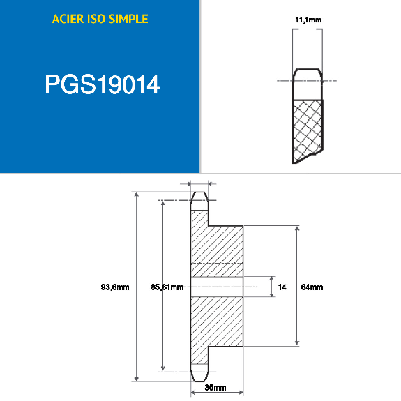 CMW - Vorgebohrtes Ritzel - Stahl - Einfachverzahnung - 12B1 - 14 Zähne - 19,05 mm Teilungsperiode mit 14 mm Bohrung.-Beschreibung lesen