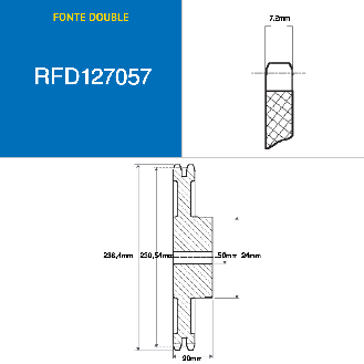 CMW - Rueda de fundición pretaladrada - Dentado doble - 08B1 - 57 dientes - Paso 12,7 mm con agujero 24 mm-Leer más