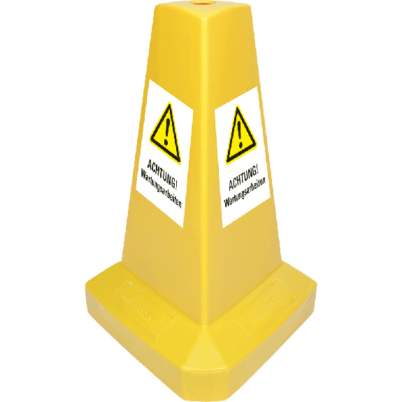 Warnaufsteller, schwer, ACHTUNG! Wartungsarbeiten, gelb, Kunststoff, 540mm, 2800g, ASR A1.3-Beschreibung lesen