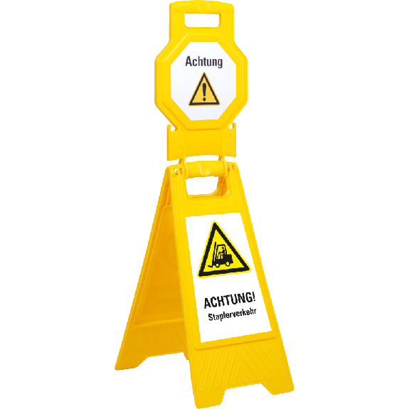 Warnaufsteller Hoch, ACHTUNG! Staplerverkehr, gelb, Polypropylen, 1000mm, 1400g Warnaufsteller Hoch, ACHTUNG! Staplerverkehr, gelb, Polypropylen, 1000mm, 1400g-Beschreibung lesen
