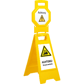 Warnaufsteller Hoch, ACHTUNG! Staplerverkehr, gelb, Polypropylen, 1000mm, 1400g-Beschreibung lesen