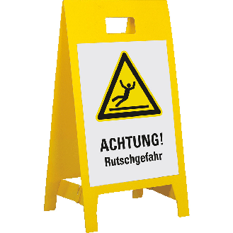 Warnaufsteller Leicht, ACHTUNG! Rutschgefahr, gelb, Polypropylen, 350x650mm, 300g, ASR A1.3-Beschreibung lesen