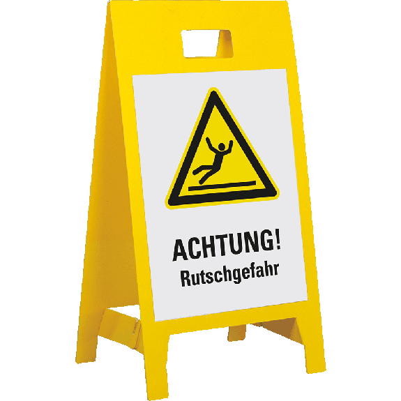 Warnaufsteller Leicht, ACHTUNG! Rutschgefahr, gelb, Polypropylen, 350x650mm, 300g, ASR A1.3 Warnaufsteller Leicht, ACHTUNG! Rutschgefahr, gelb, Polypropylen, 350x650mm, 300g, ASR A1.3-Beschreibung lesen