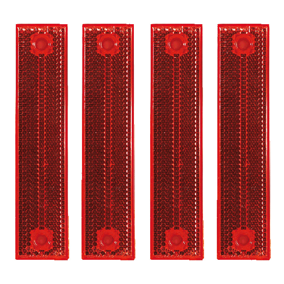 Warn-Reflektor, mit Schraubloch, rot, Kunststoff, 41x182mm, 4 Stück/VE Warn-Reflektor, mit Schraubloch, rot, Kunststoff, 41x182mm, 4 Stück/VE-Beschreibung lesen