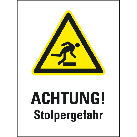 Warnaufsteller Leicht, ACHTUNG Stolpergefahr, gelb, Polypropylen, 350x650mm, 300g, ASR A1.3-Beschreibung lesen