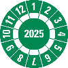 Prüfplakette 2025 mit Freifeldern,grün,Folie,selbstklebend,Ø 30mm,10/Bogen
