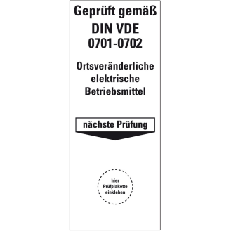 Grundplakette DIN-VDE 0701-0702,ortsveränd.Betriebsmittel,Folie,100x40mm,5/Bogen-Beschreibung lesen