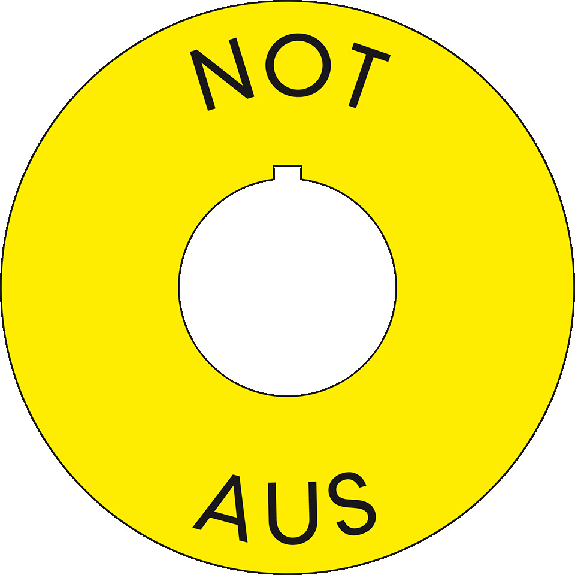 NOT-AUS-Kontrastunterlage mit Nase, RoHS konform, Folie, selbstklebend, Ø 60/22,5mm-Beschreibung lesen
