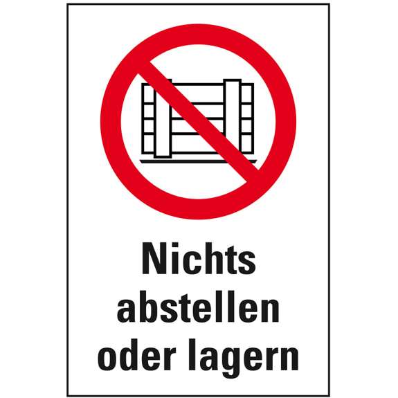 Verbots-Kombischild Nichts abstellen oder lagern, Kunststoff, 200x300mm, ASR A1.3, DIN EN ISO 7010 P023-Beschreibung lesen