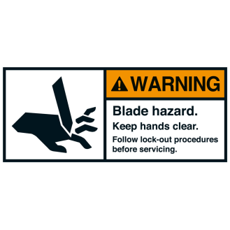 ANSI-Aufkleber WARNING Blade hazard,Hand,UL anerk.,Folie,45x100mm,2/Bogen-Beschreibung lesen