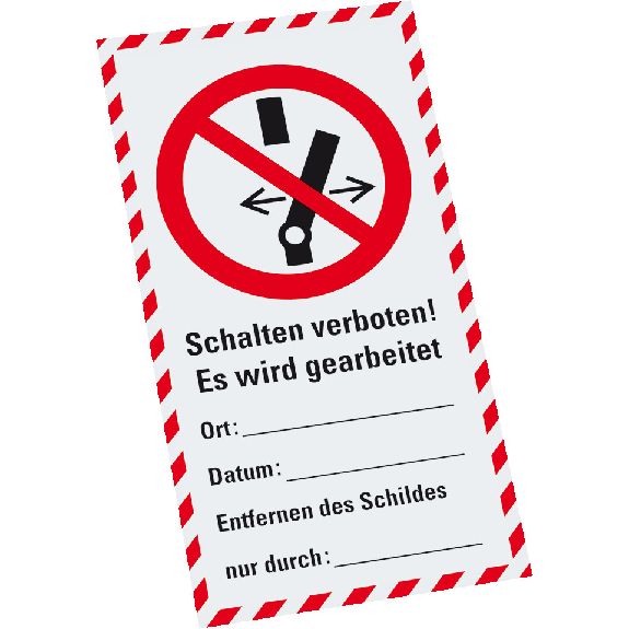 Wartungsaufkleber Schalten verboten!..., Papier, selbstklebend, 80x150mm, 100/Block, ASR A1.3, DIN EN ISO 7010 P031 Wartungsaufkleber Schalten verboten!..., Papier, selbstklebend, 80x150mm, 100/Block, ASR A1.3, DIN EN ISO 7010 P031-Beschreibung lesen