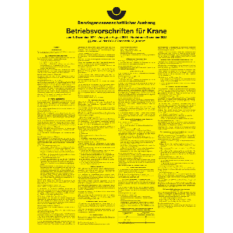 Aushang Betriebsvorschriften Krane, DGUV 52, Resopal, 385x235mm-Beschreibung lesen