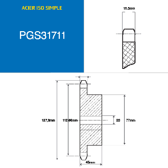 CMW - Rueda dentada pretaladrada - Acero - Engranaje simple - 20B1 - 11 dientes - Paso 31.75 mm con agujero 20 mm-Leer más